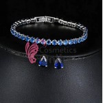 Colier cu cercei AS02PP Argintiu cu pietre din zircon Blue + Bratara
